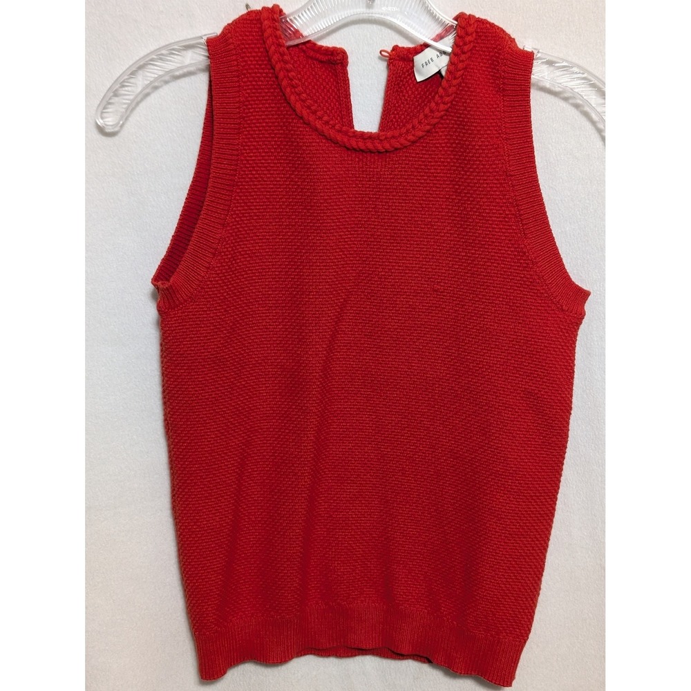 Free Assembly Women Red Textured Knit Sleeveless Sweater Tank Braided Trim XS
